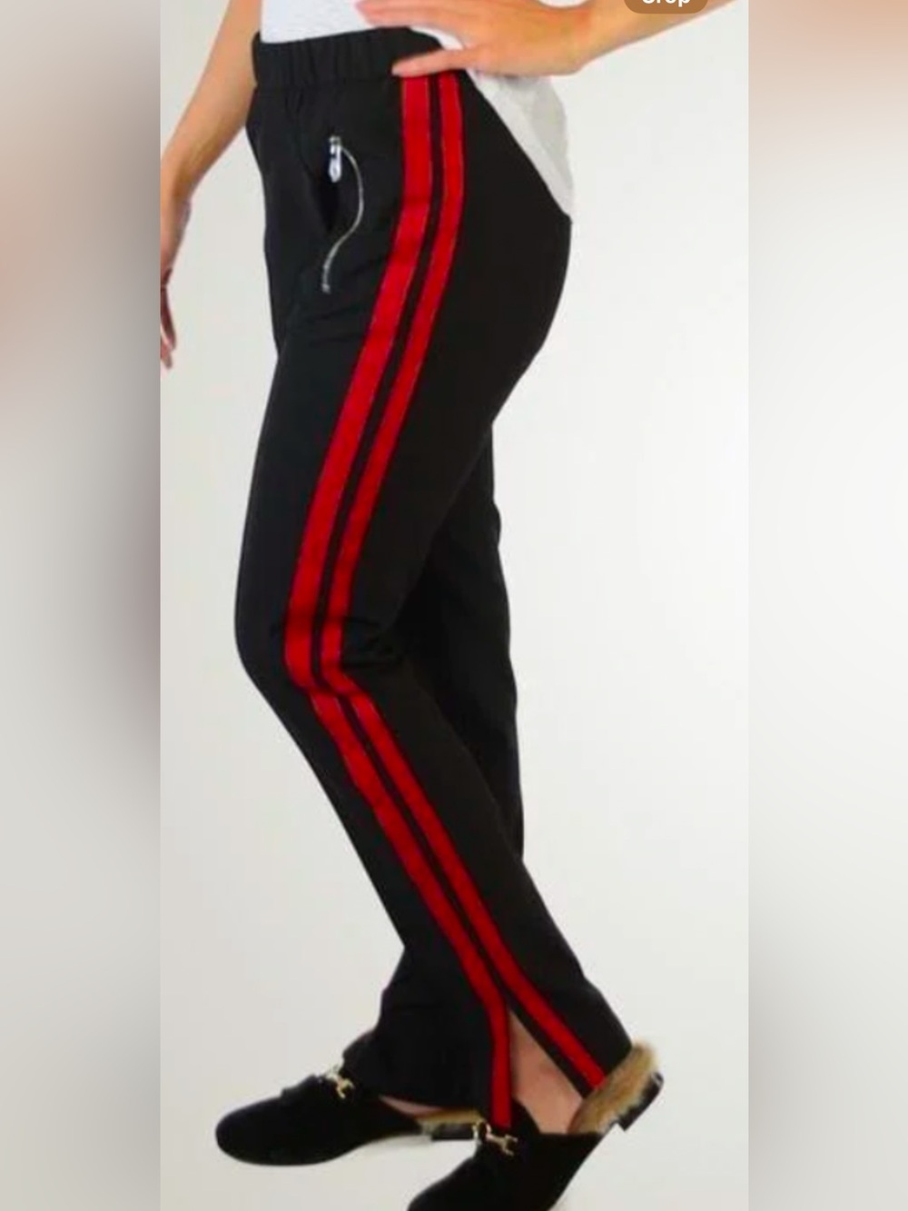 Black Trousers with Red Side Stripes